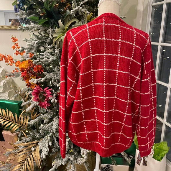 Vintage Hand Knit Red Mohair Button Sweater Cardigan Size L - Picture 3 of 5